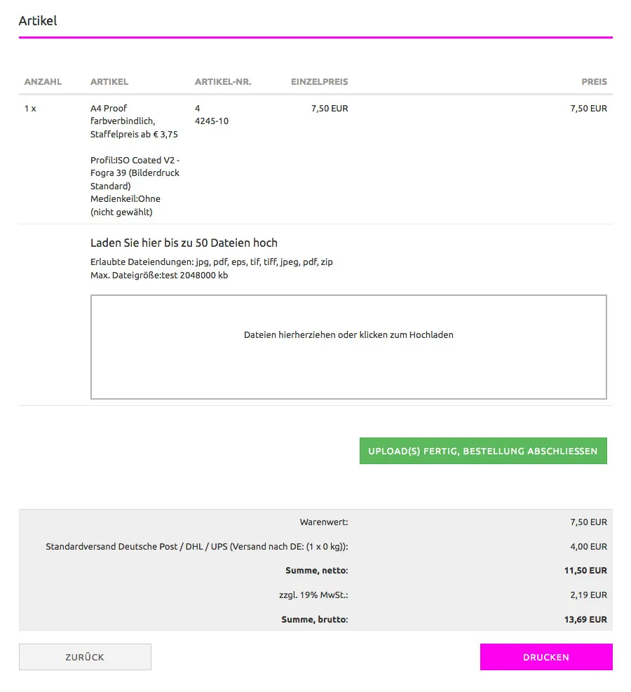 Din proof-bestilling før datauploaden