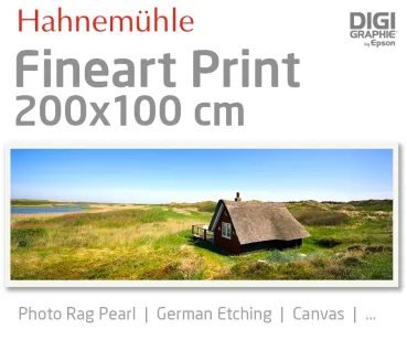 200x100 cm fineart print med 1440x2880 DPI på Hahnemühle fineart-papirer som Photo Rag, German Etching, Canvas, Premium Photo Glossy