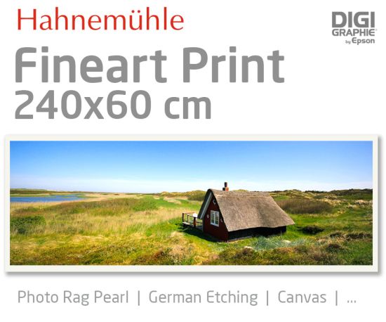 240x60 cm Fineart Druck mit 1440x2880 DPI auf Hahnemühle Fineart-Papieren wie Photo Rag, German Etching, Canvas, Premium Photo Glossy