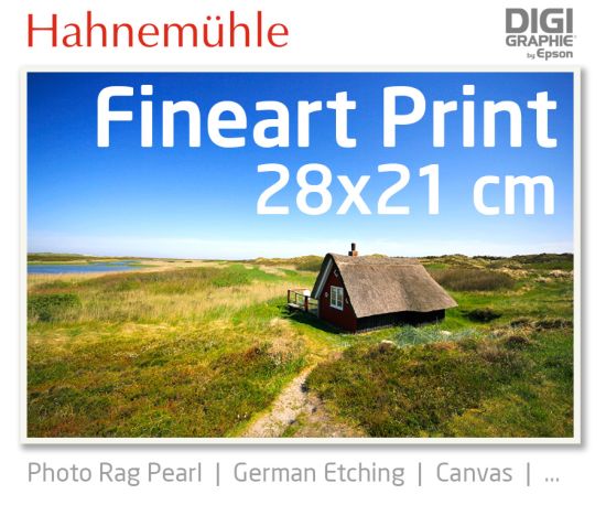 28 x 21 cm Fineart Druck mit 1440x2880 DPI auf Hahnemühle Fineart-Papieren wie Photo Rag, German Etching, Canvas, Premium Photo Glossy