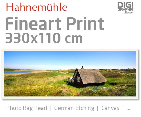 330x110 cm Fineart Druck mit 1440x2880 DPI auf Hahnemühle Fineart-Papieren wie Photo Rag, German Etching, Canvas, Premium Photo Glossy