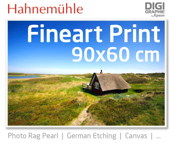 90x60 cm fineart print med 1440x2880 DPI på hahnemühle fineart-papirer som Photo Rag, German Etching, Canvas, Premium Photo Glossy