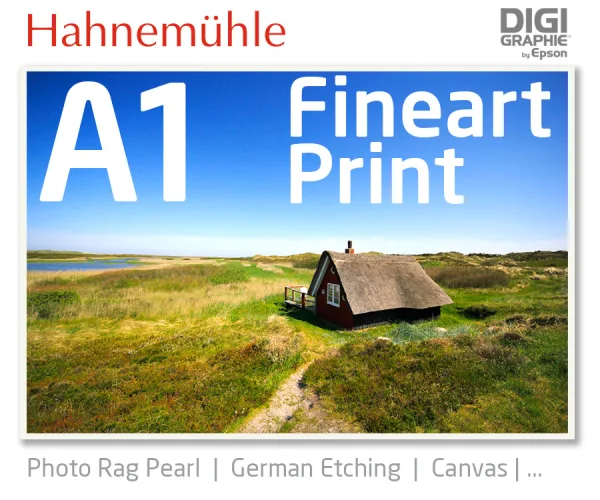 DIN A1 fineart print med 1440x2880 DPI på hahnemühle fineart-papirer som Photo Rag, German Etching, Canvas, Premium Photo Glossy