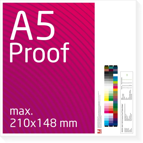 DIN A5 proof, farveproof, digitalproof efter Fogra / DIN 12647-7