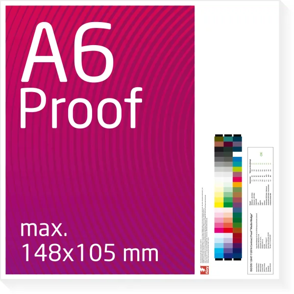 DIN A6 Proof, farveproof, digitalproof efter Fogra / DIN 12647-7