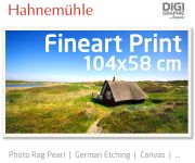 104x58 cm Fineart Druck mit 1440x2880 DPI auf Hahnemühle Fineart-Papieren wie Photo Rag, German Etching, Canvas, Premium Photo Glossy