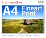 DIN A4 fineart print med 1440x2880 DPI på hahnemühle fineart-papirer som Photo Rag, German Etching, Canvas, Premium Photo Glossy