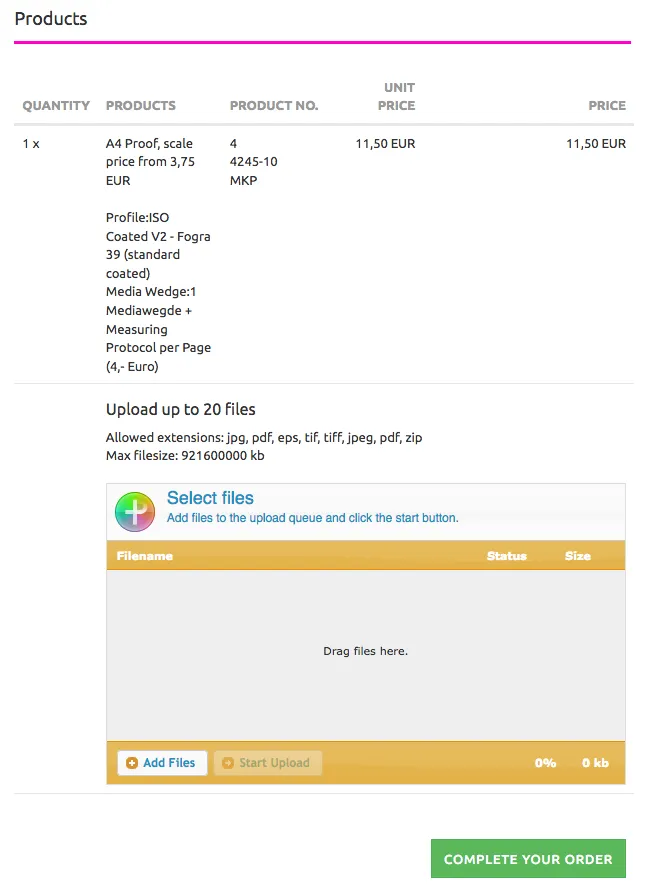 Ihre Proof Bestellung vor dem Datenupload