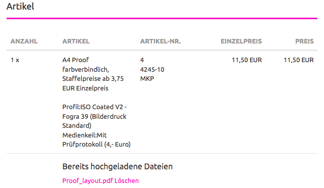 Proof Upload nach dem Bestellabschluss