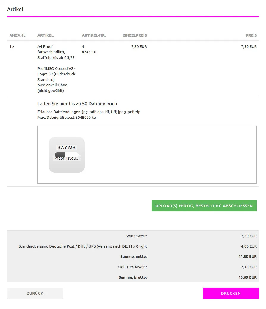 Proof data upload